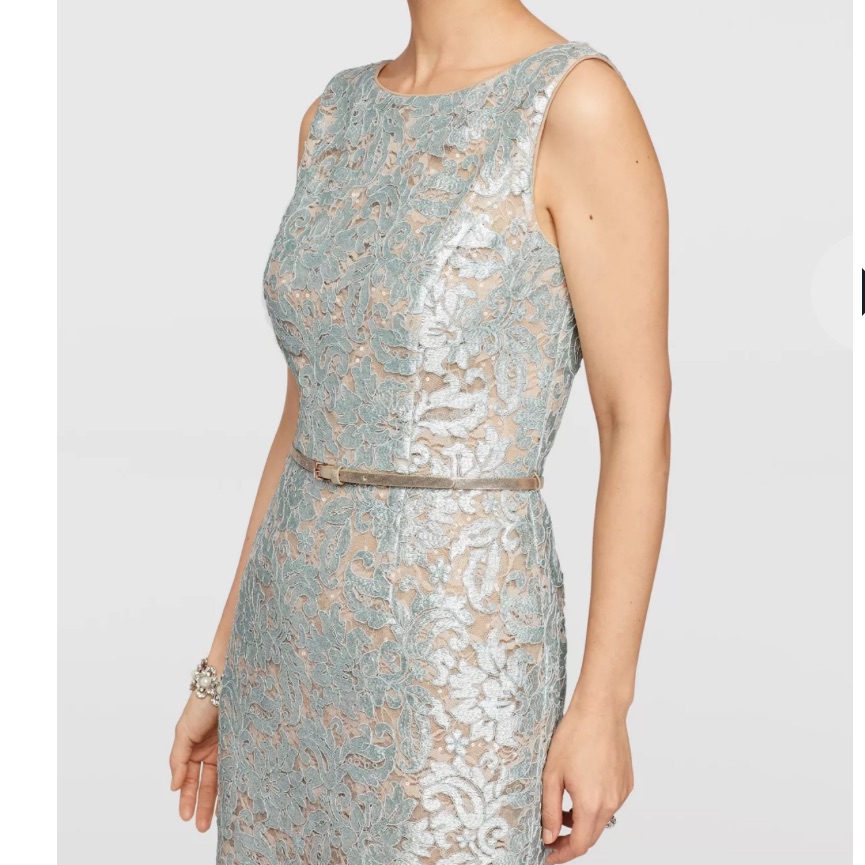 Ellen Tracy Sequin Knee Length Dress With Belted Waist